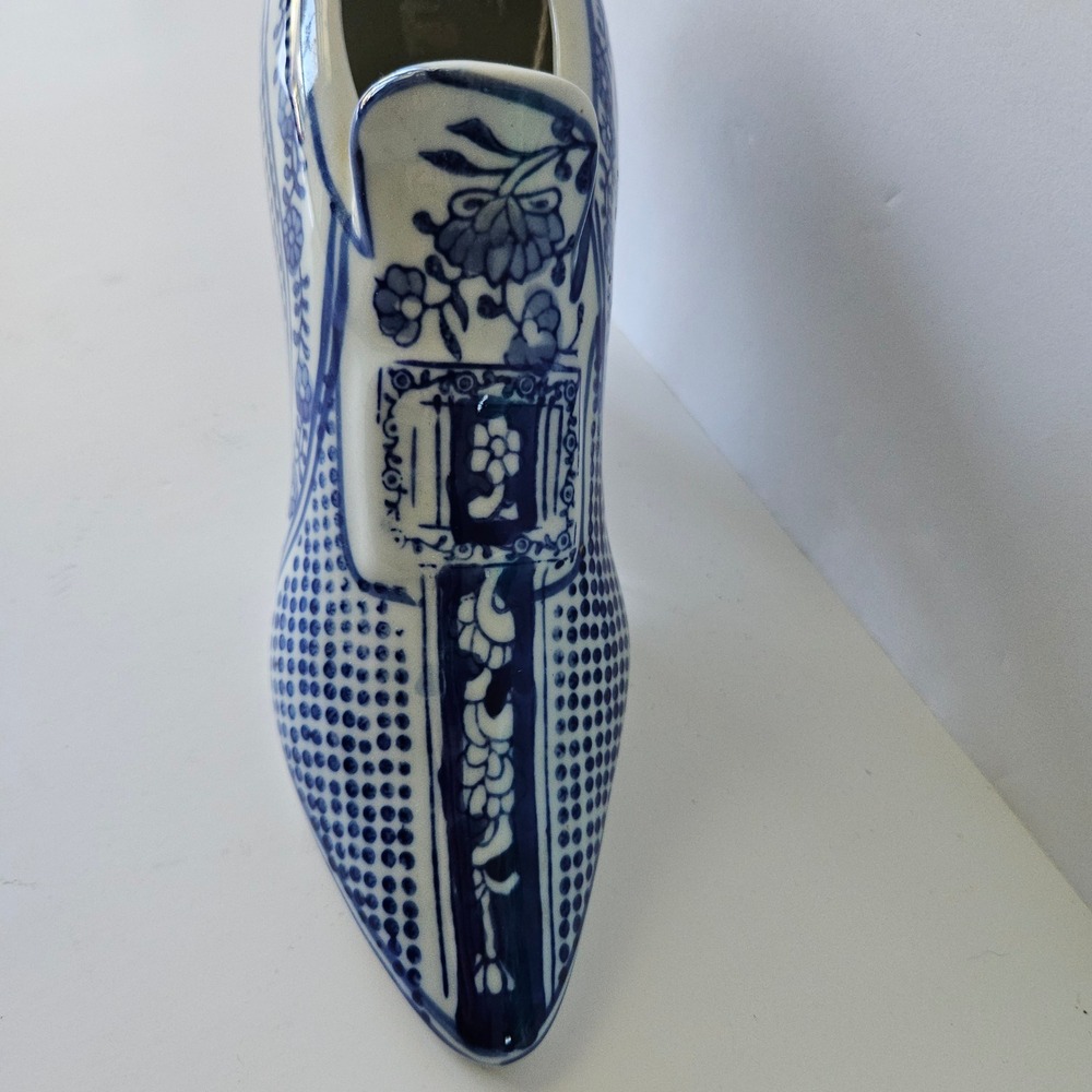 Vtg Delft Shoe Porcelain Blue and White Bud Vase Trinket Holder Heel - Picture 4 of 10